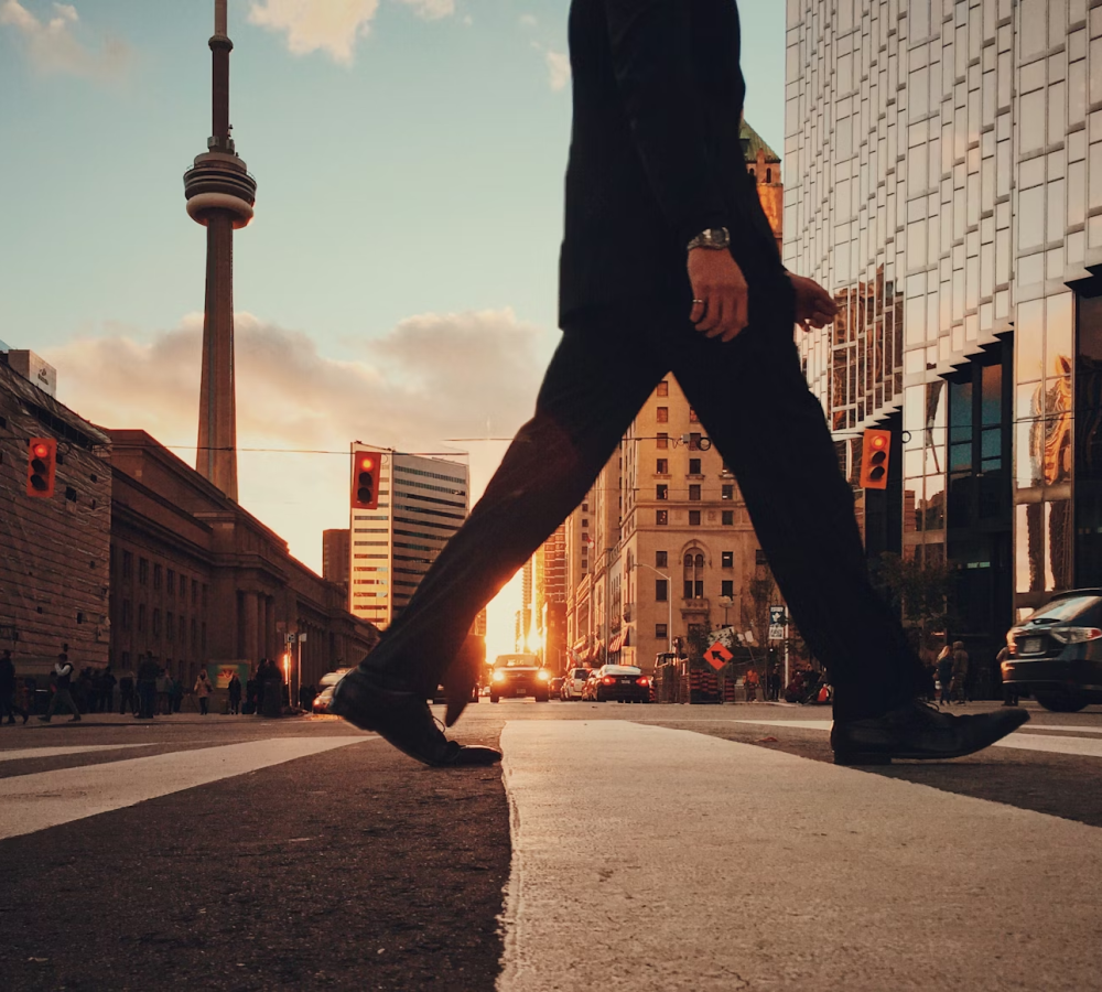 Man walking streets of Toronto